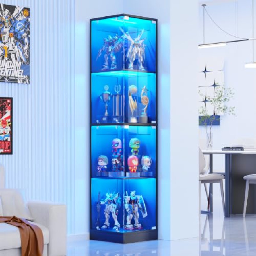 Lighting - Corner display cabinet with glass doors,