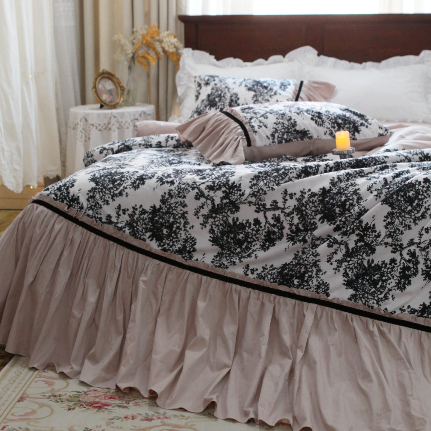 Aesthetic Floral Duvet Cover - Christy French Style Princess Ruffle Skirt