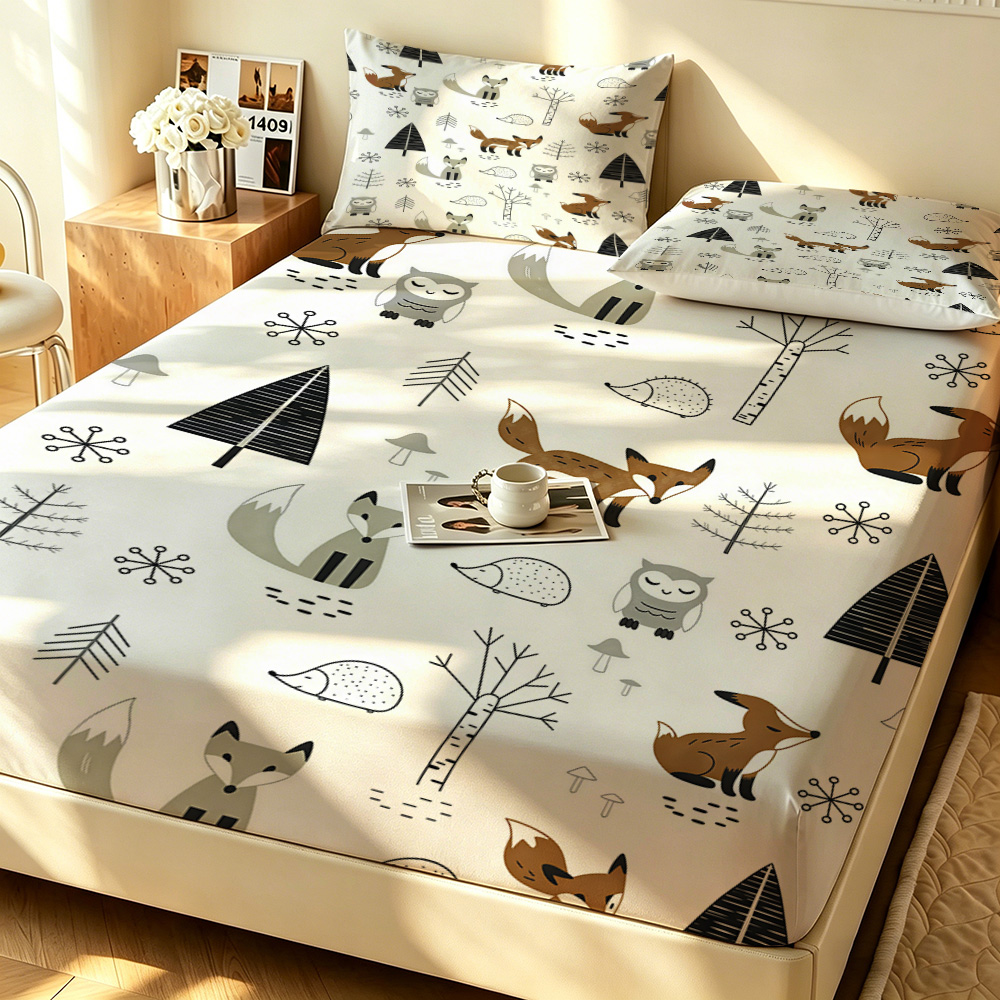 Fitted Bed Sheets Deep Pocket - Forest Fox Owl Pine Fitted Sheet