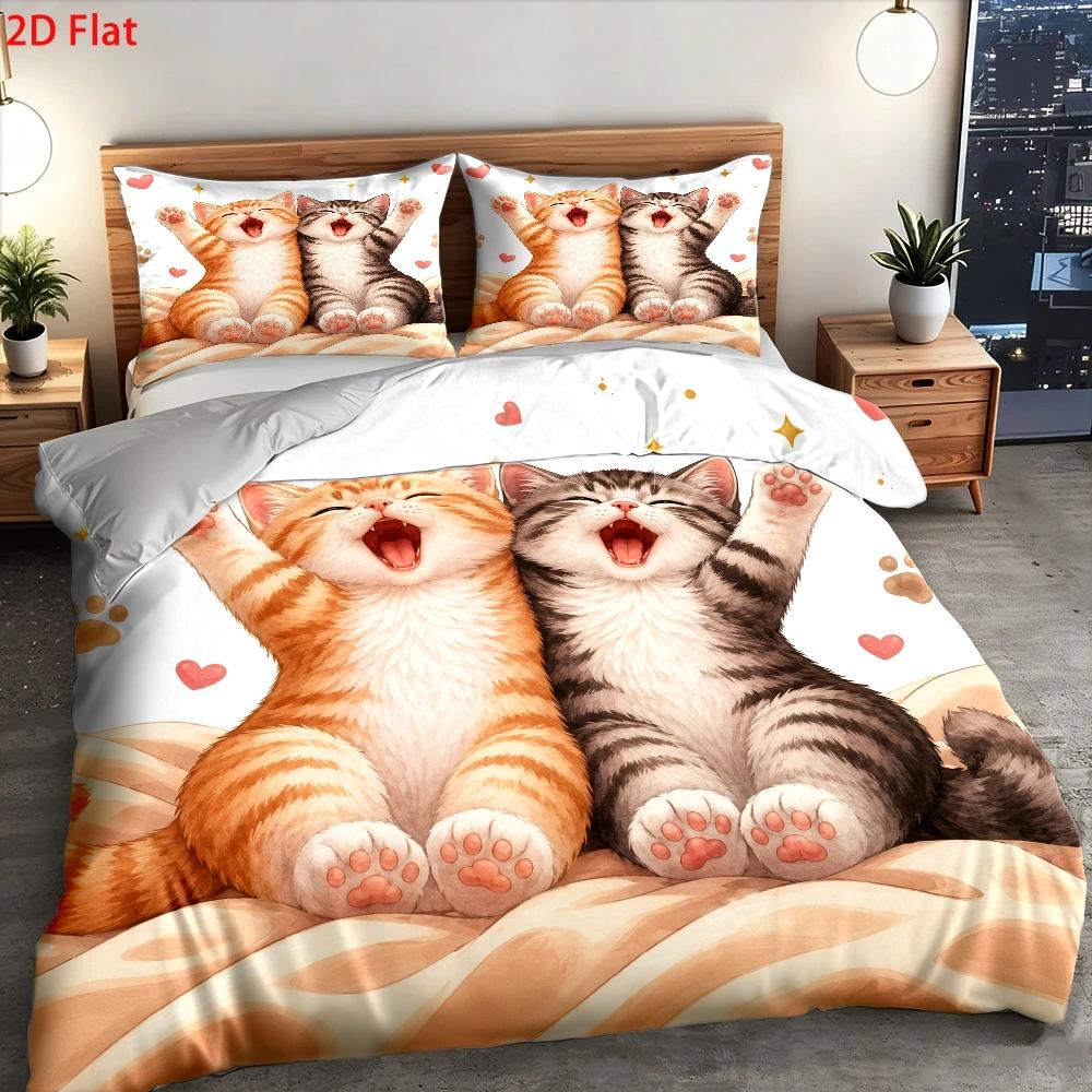 3Pc Cute Cat Print Duvet Cover - Duvet Cover Sets With Zipper review and price