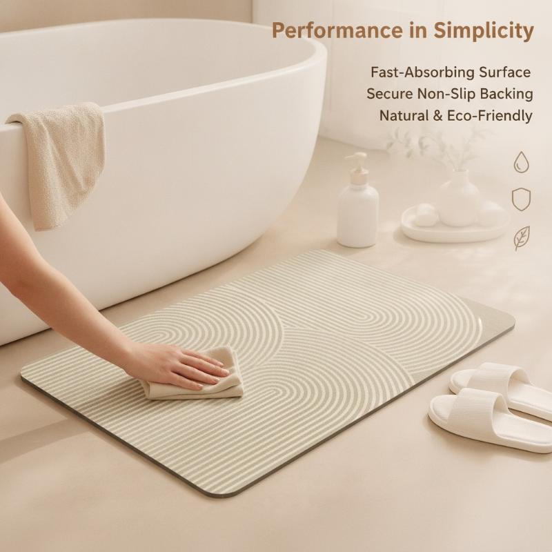 (Beige Striped Diatomite Bath  - Quick Dry Diatomite Bath Mat review and price