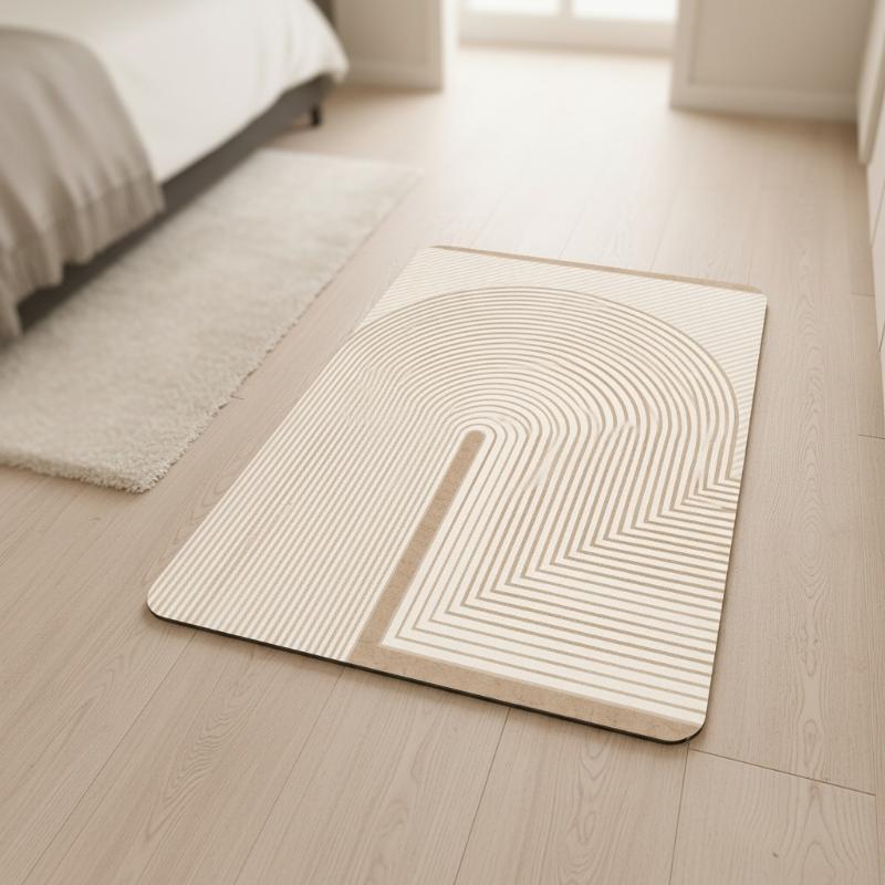 (Beige Striped Diatomite Bath  - Quick Dry Diatomite Bath Mat review and price