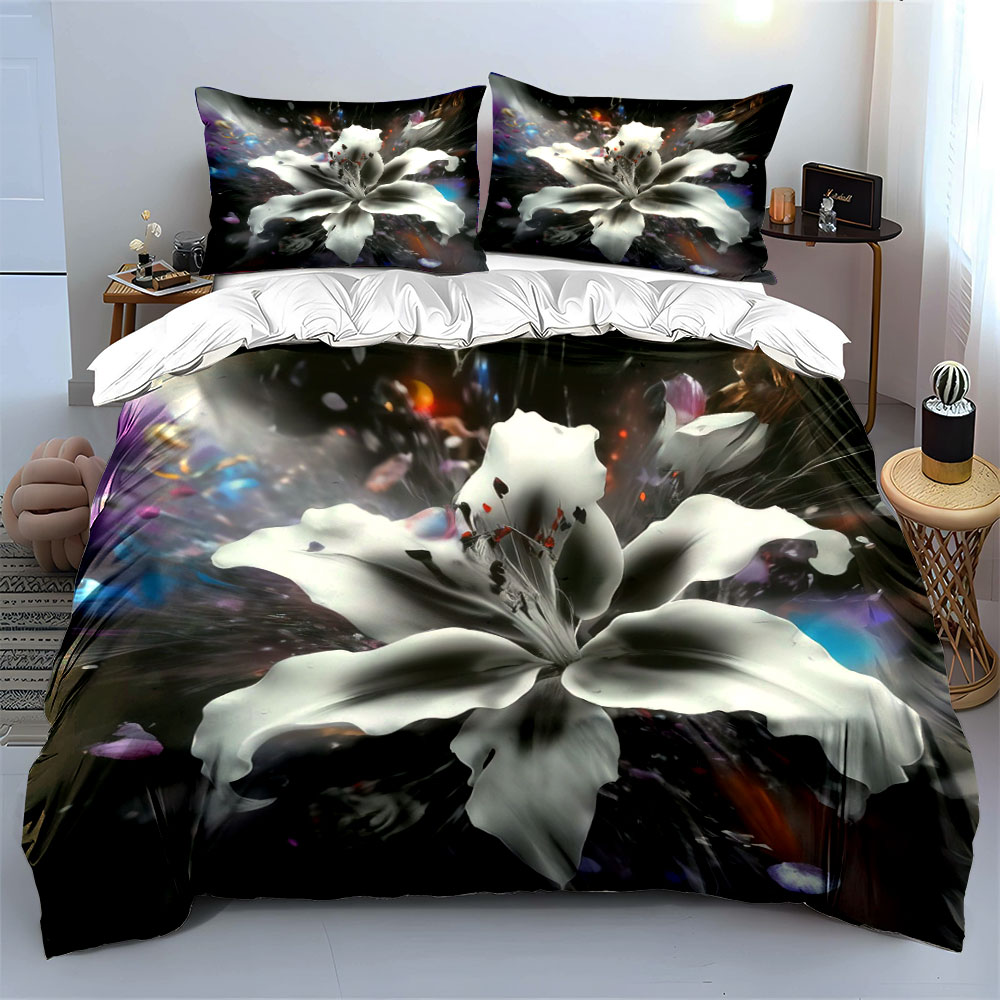 Abstract White Lily Flower Bed - Aesthetic Floral Duvet Cover review and price