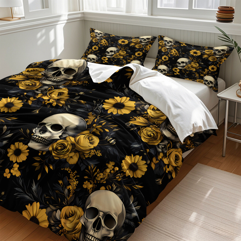 Dark Aesthetic Skull Yellow Fl - Aesthetic Floral Duvet Cover review and price