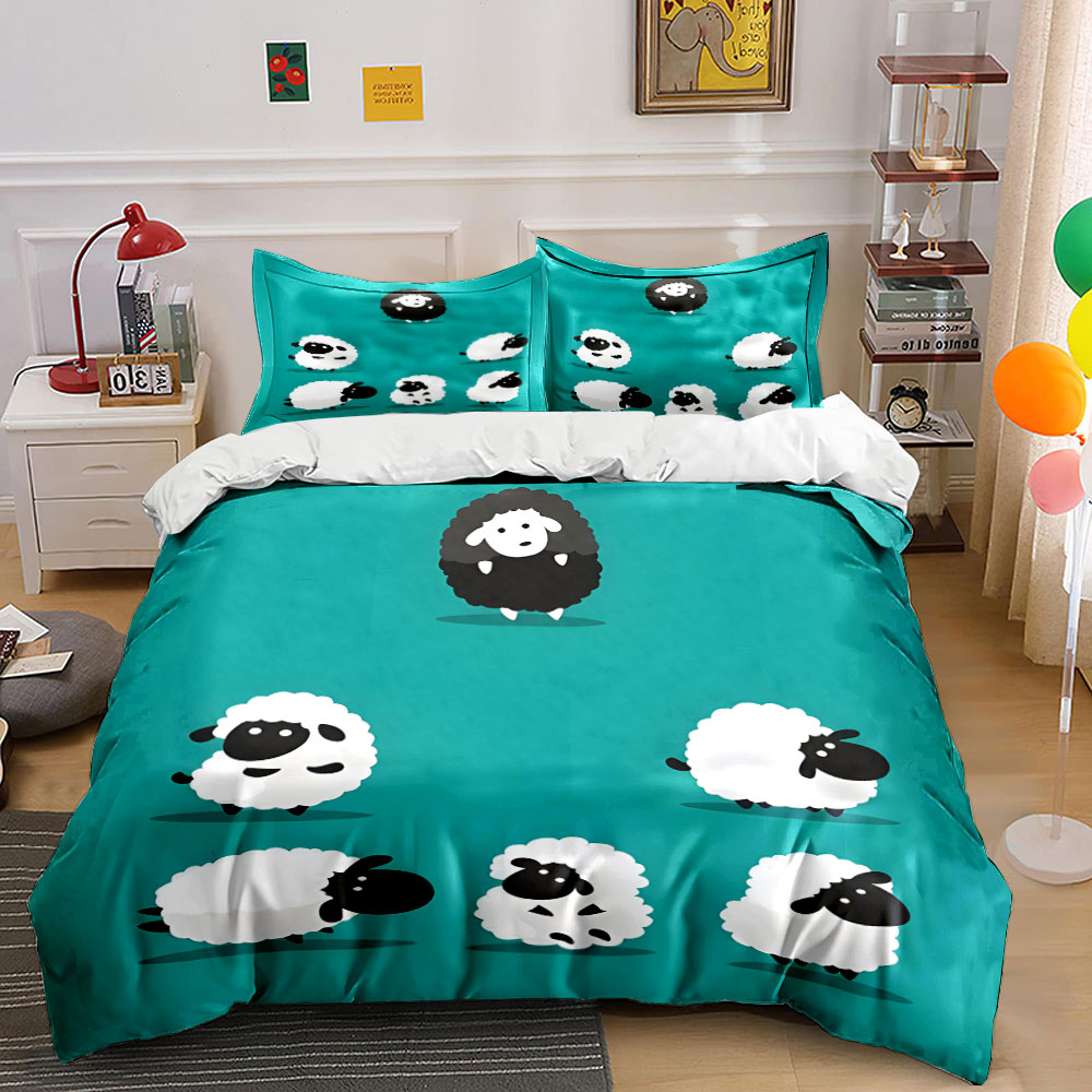Cartoon sheep and a black one  - Duvet Cover Sets With Zipper review and price